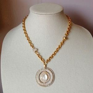 NWT Chico's Necklace Luna White Medallion Gold Tone Chain Scandi Girl